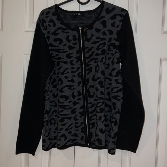 Vex & Co black grey zipper Pull cardigan sweater Sz L - Picture 3 of 12
